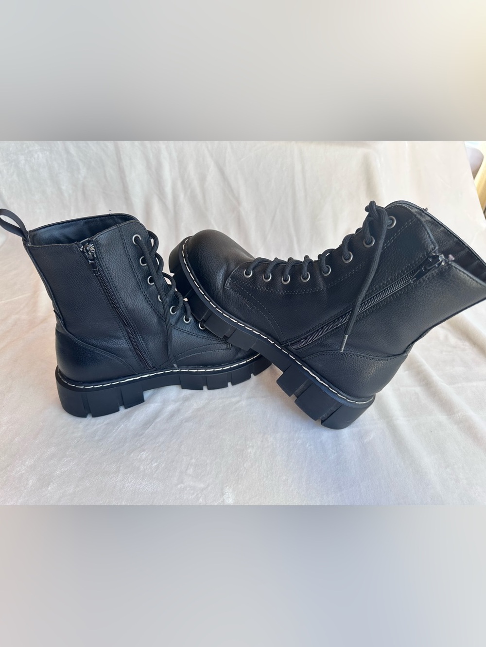 UNIONBAY Black Lace-Up Chunky Combat Boots with Side Zipper